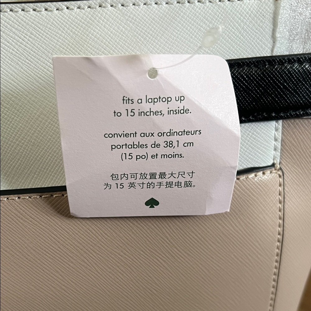 Kate Spade Laptop Tote WKRU7088 Colorblock Saffiano Leather Warm Beige - Picture 8 of 11